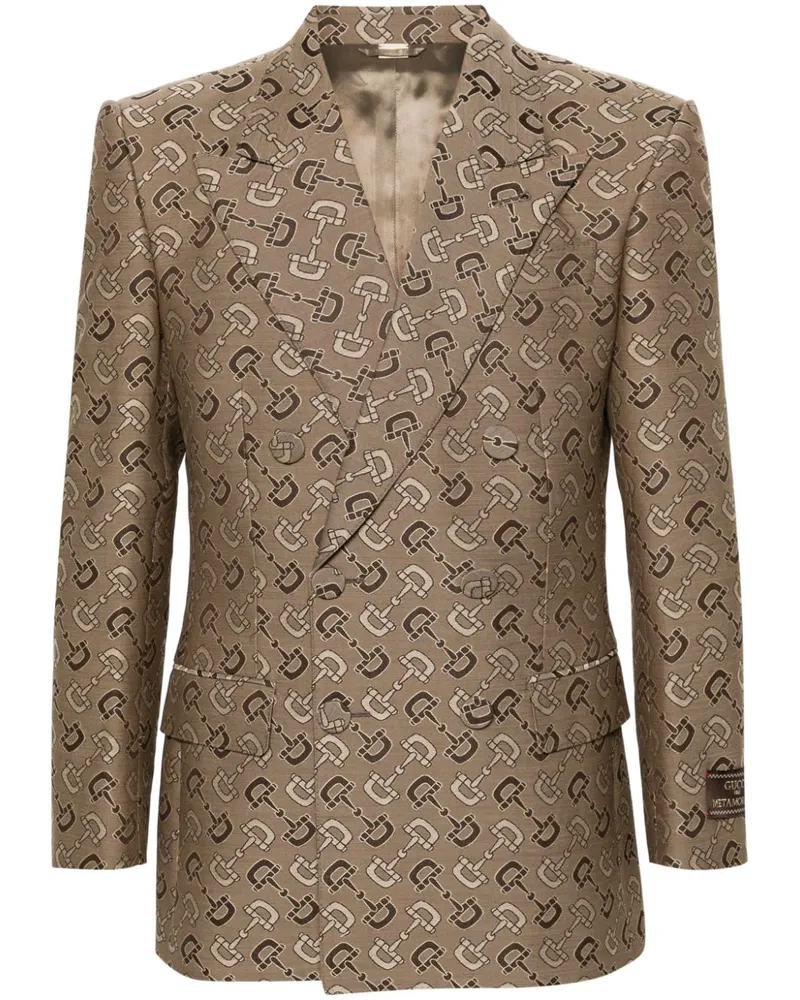 Gucci Doppelreihiges Sakko mit Maxi-Horsebit-Motiv - Nude Nude
