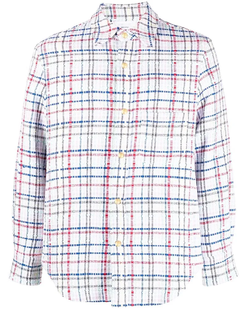 Thom Browne Tweed-Hemdjacke mit Vichy-Karo - Weiß Weiß
