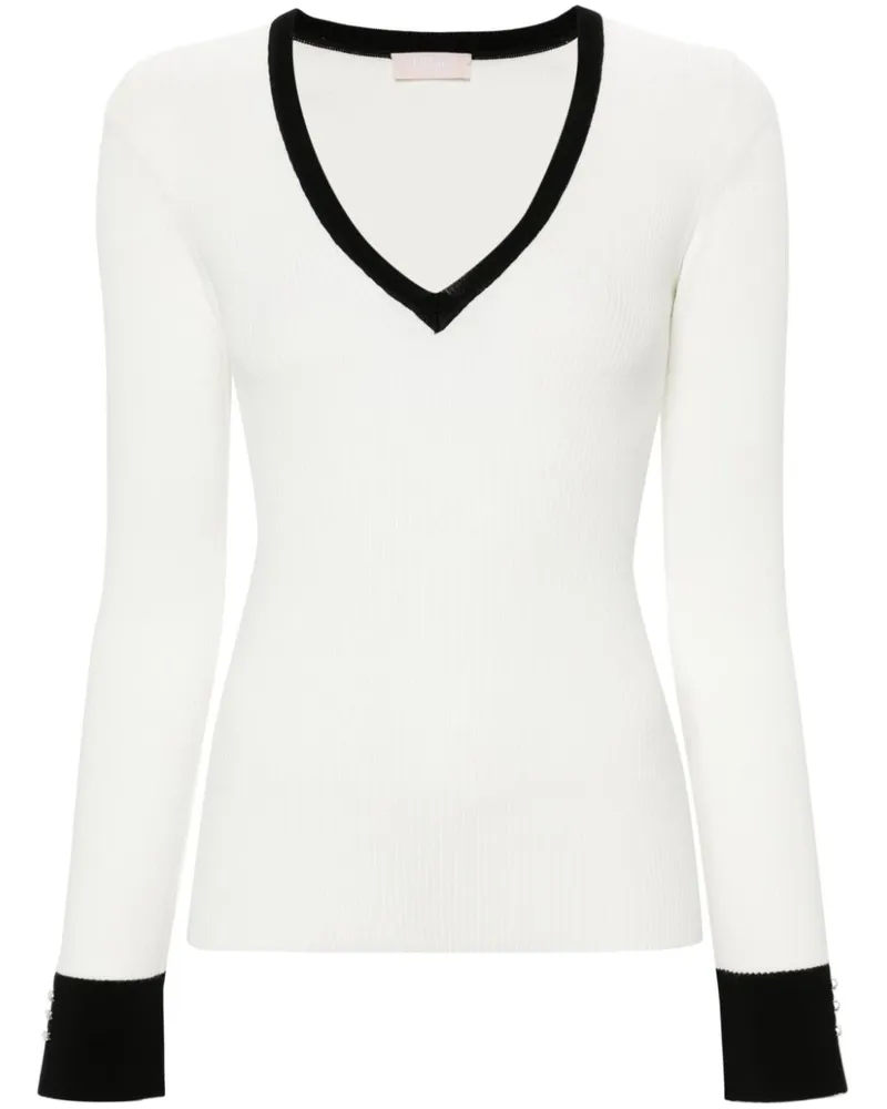 Liu Jo Gerippter Pullover mit Kontrastdetails - Weiß Weiß