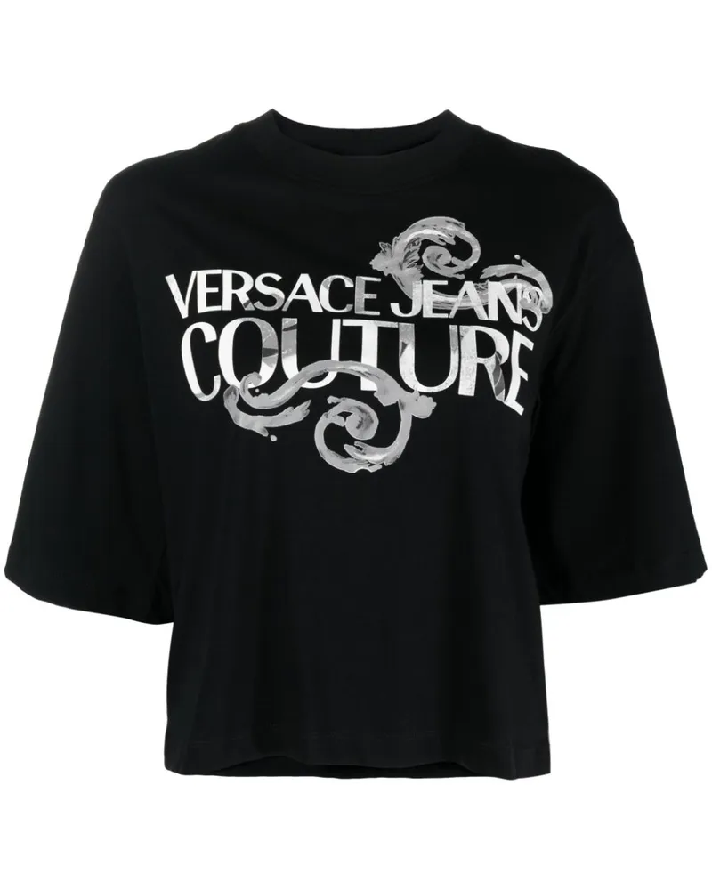 Versace Jeans T-Shirt mit Logo-Print Schwarz