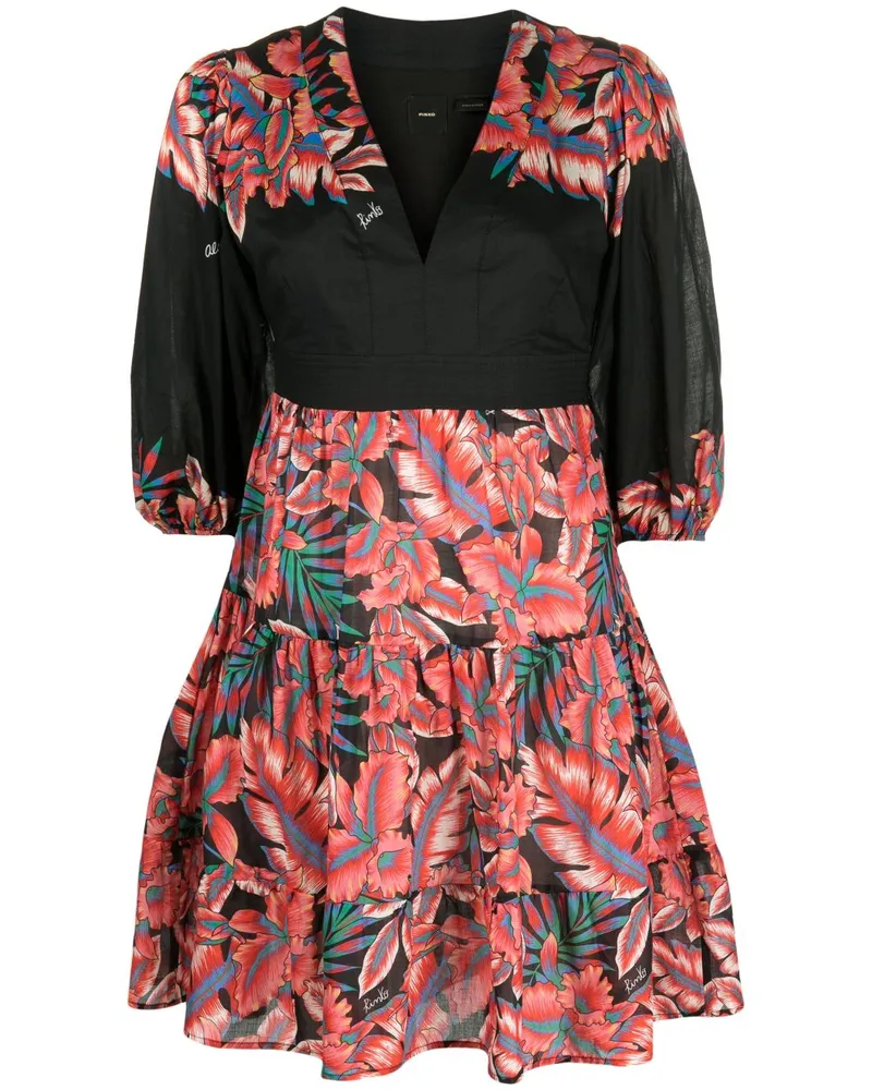 Pinko Minikleid mit Blumen-Print - Schwarz Schwarz