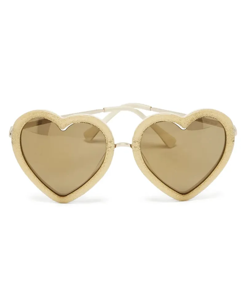 Linda Farrow 2010s glitter heart sunglasses - Gold Gold