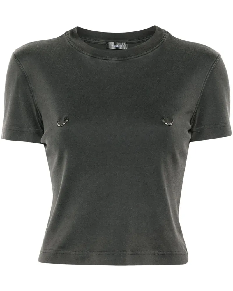 Thierry Mugler Cropped-T-Shirt mit Ringdetail Grau