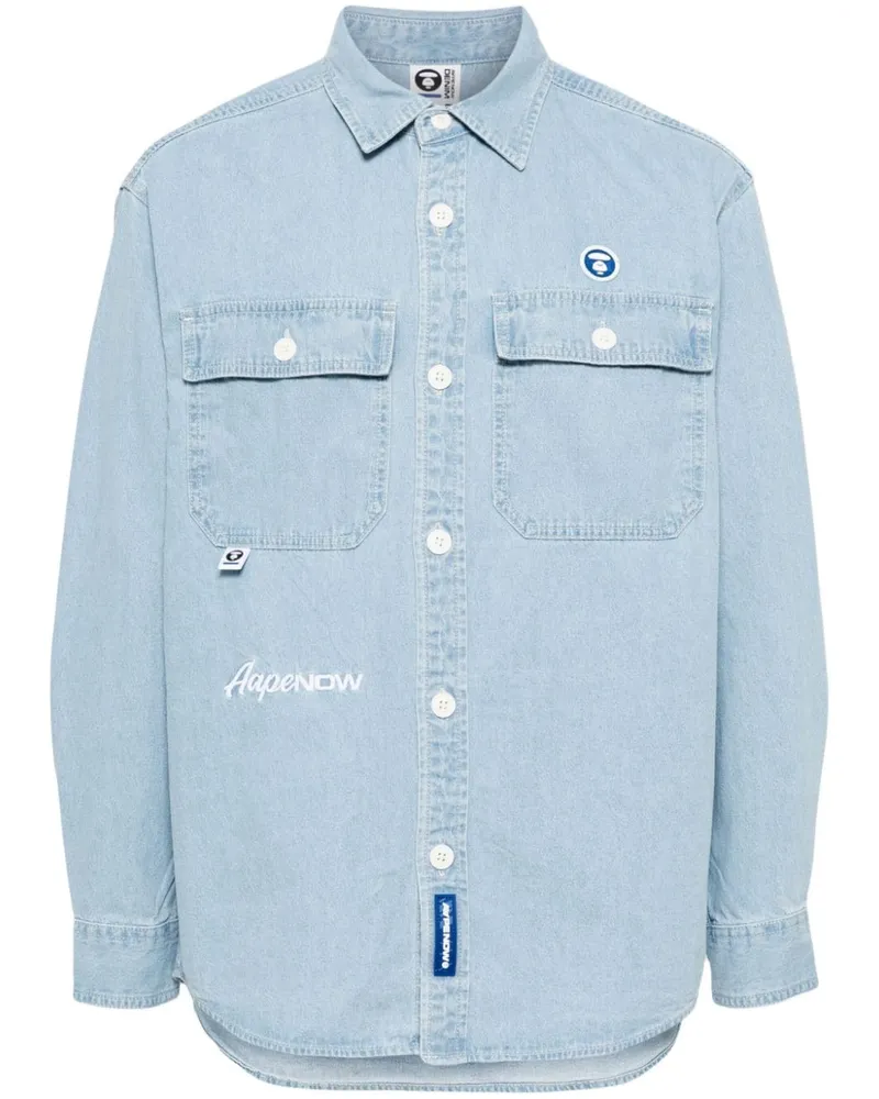 BAPE Jeanshemd mit Logo-Applikation - Blau Blau