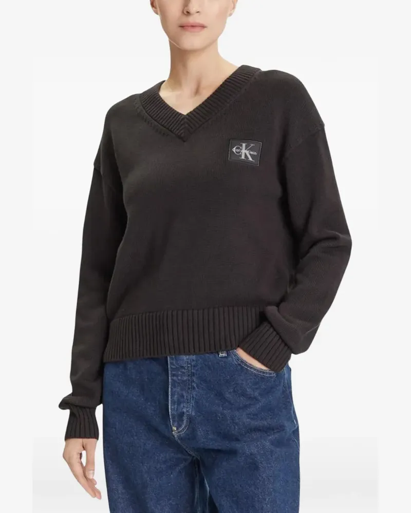 Calvin Klein logo-patch V-neck sweater - Schwarz Schwarz