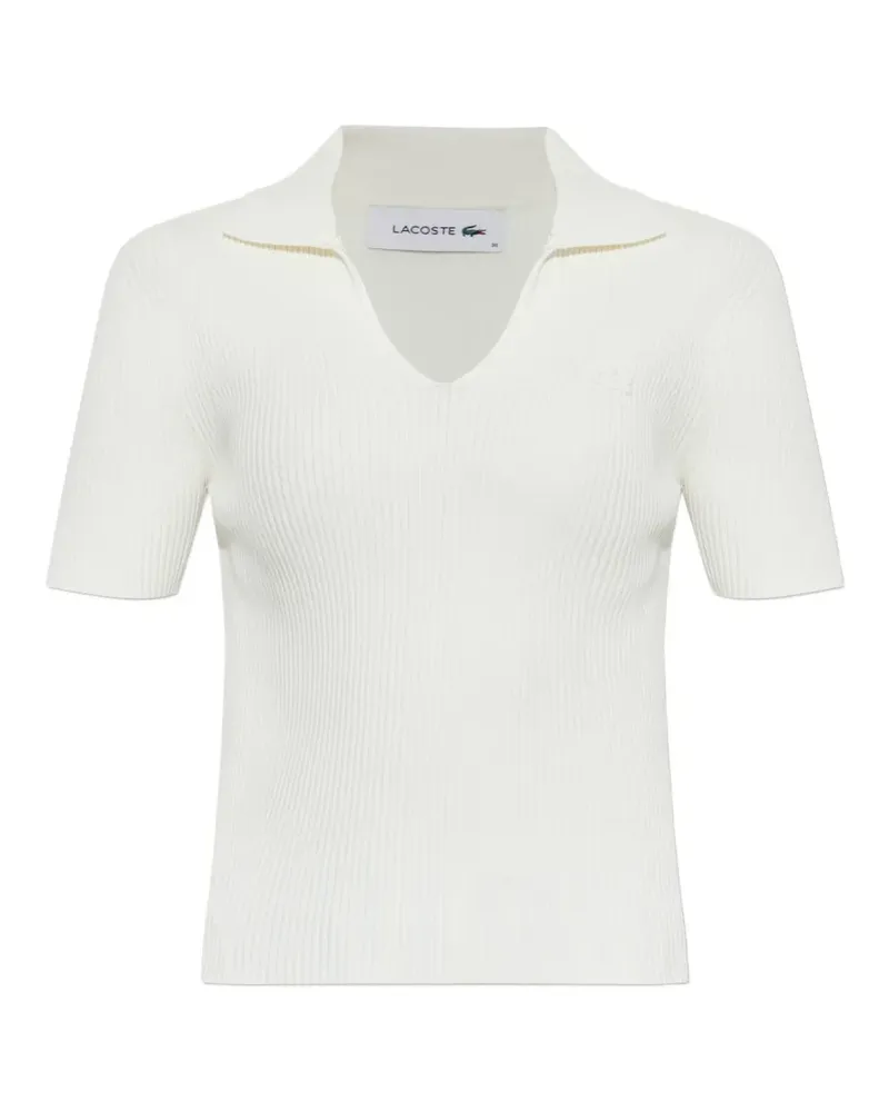 Lacoste ribbed-knit V-neck T-shirt - Nude Nude