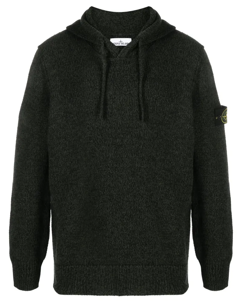 Stone Island Gerippter Hoodie mit Kompass-Patch - Schwarz Schwarz