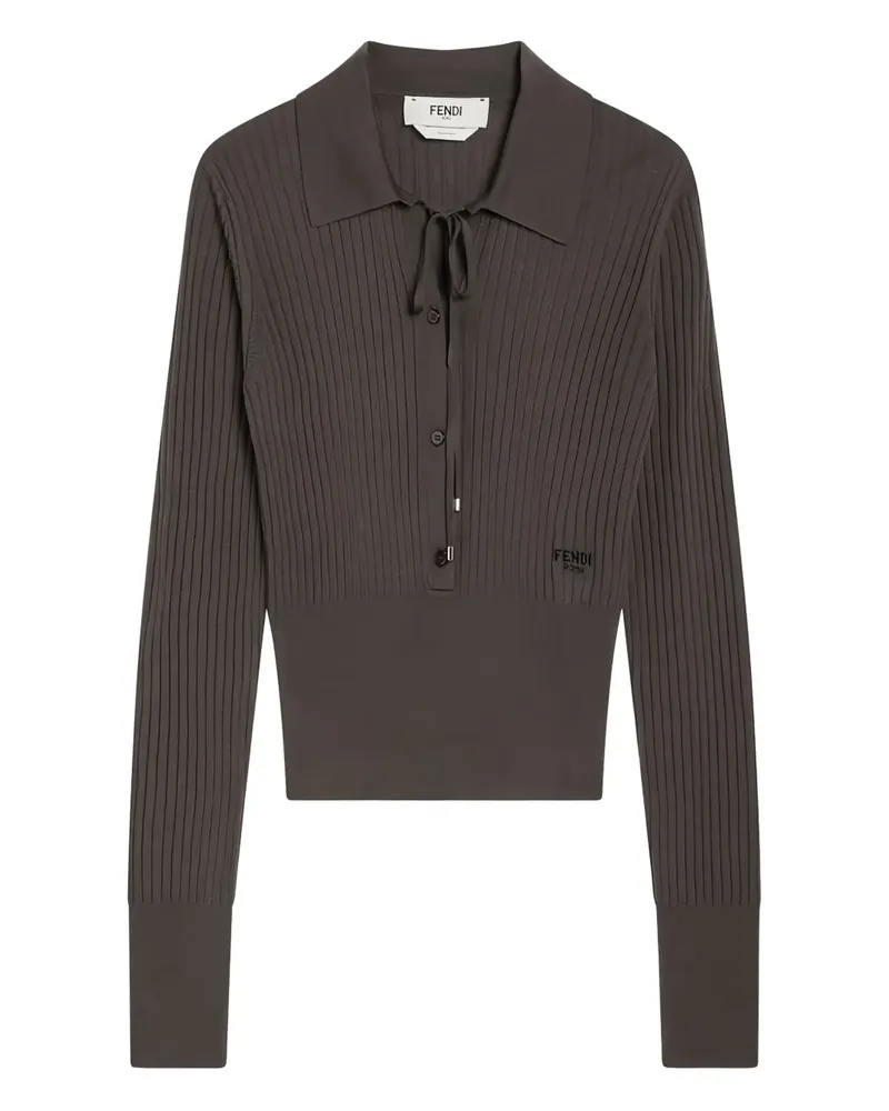 Fendi Geripptes Poloshirt mit V-Ausschnitt - Braun Braun