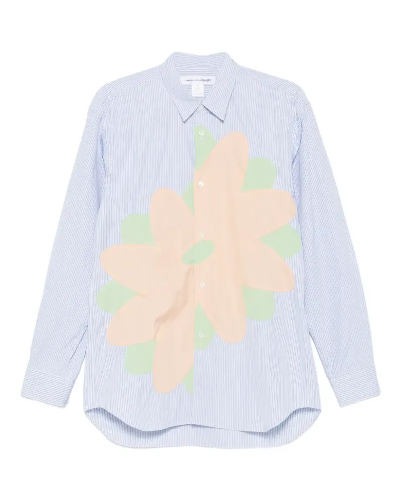 Comme des Garçons floral-appliqué striped shirt - Blau Blau