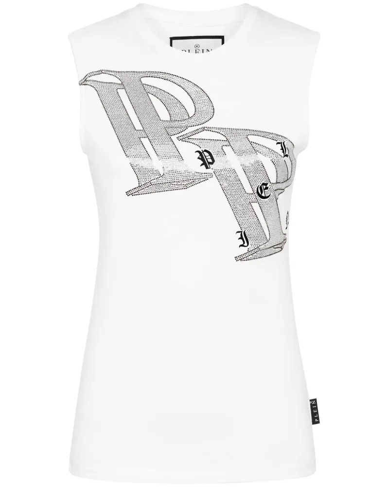 Philipp Plein Tanktop mit kristallverziertem Logo-Print - Weiß Weiß