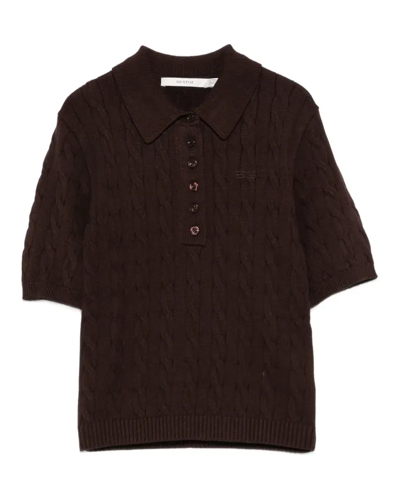Gestuz GZthilla cable-knit polo top - Braun Braun