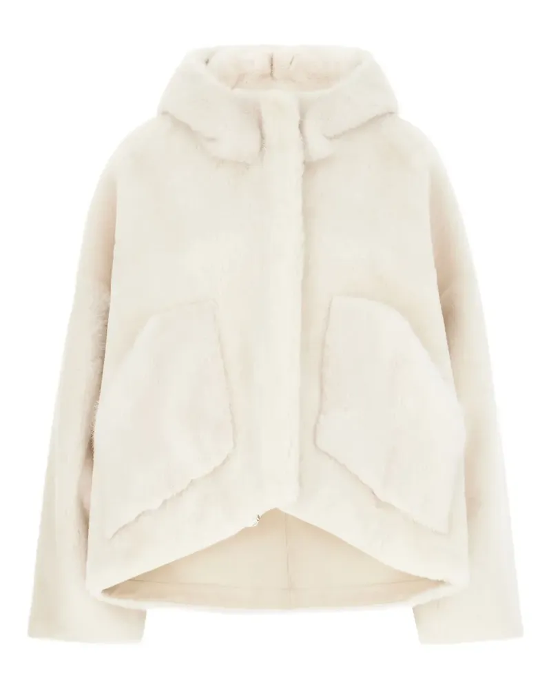 BLANCHA Shearling-Jacke mit Kapuze - Weiß Weiß