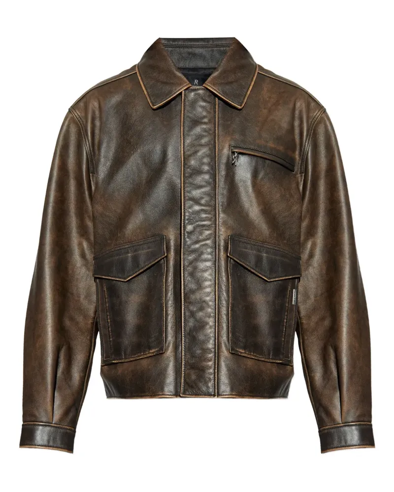 REPRESENT Lederjacke mit Reißverschlusstasche - Braun Braun