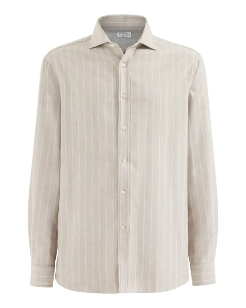 Brunello Cucinelli Flanellhemd aus Lyocell und Baumwolle mit Kreidestreifen und Spreizkragen - Nude Nude