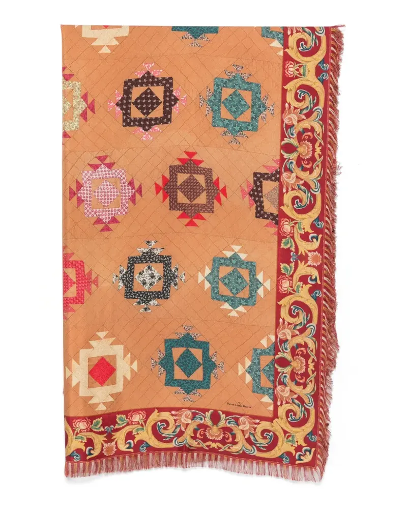 Pierre-Louis Mascia geometric-print fringed scarf - Nude Nude