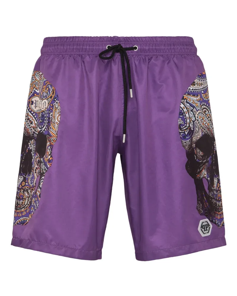 Philipp Plein Badeshorts mit Totenkopf-Print - Violett Violett