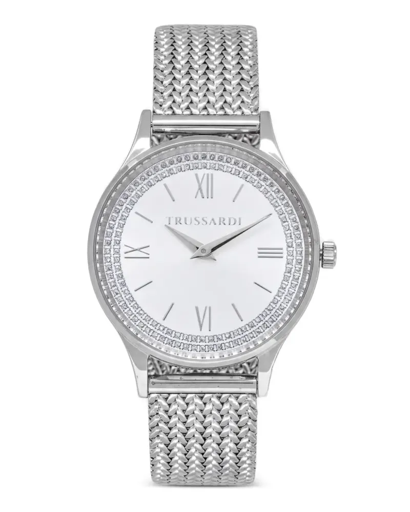 Trussardi crystal-embellished mesh-bracelet 34mm watch - Weiß Weiß