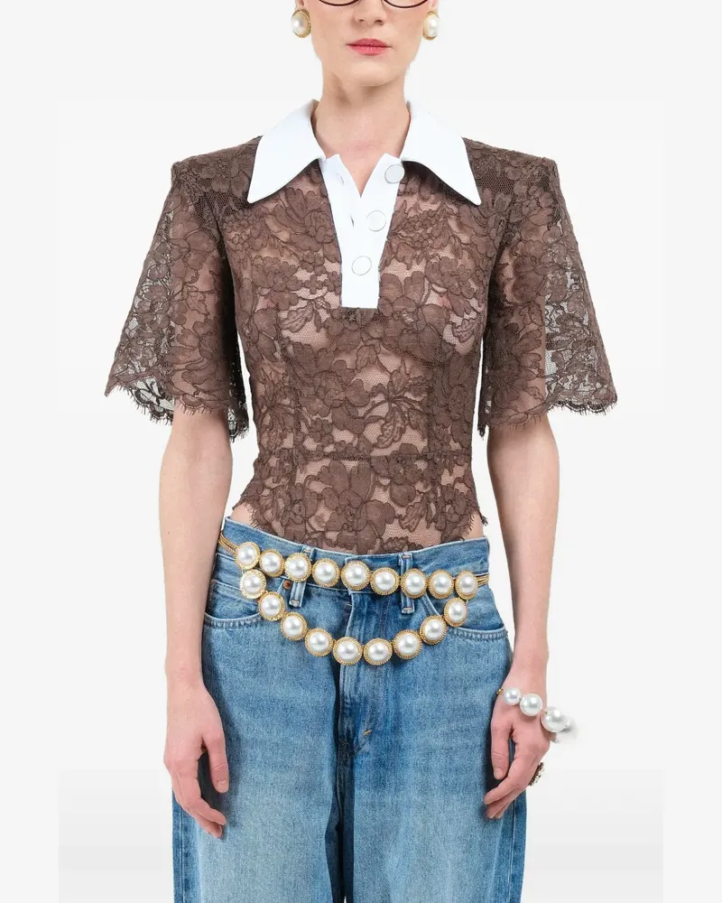 Rowen Rose lace short-sleeves polo shirt - Braun Braun