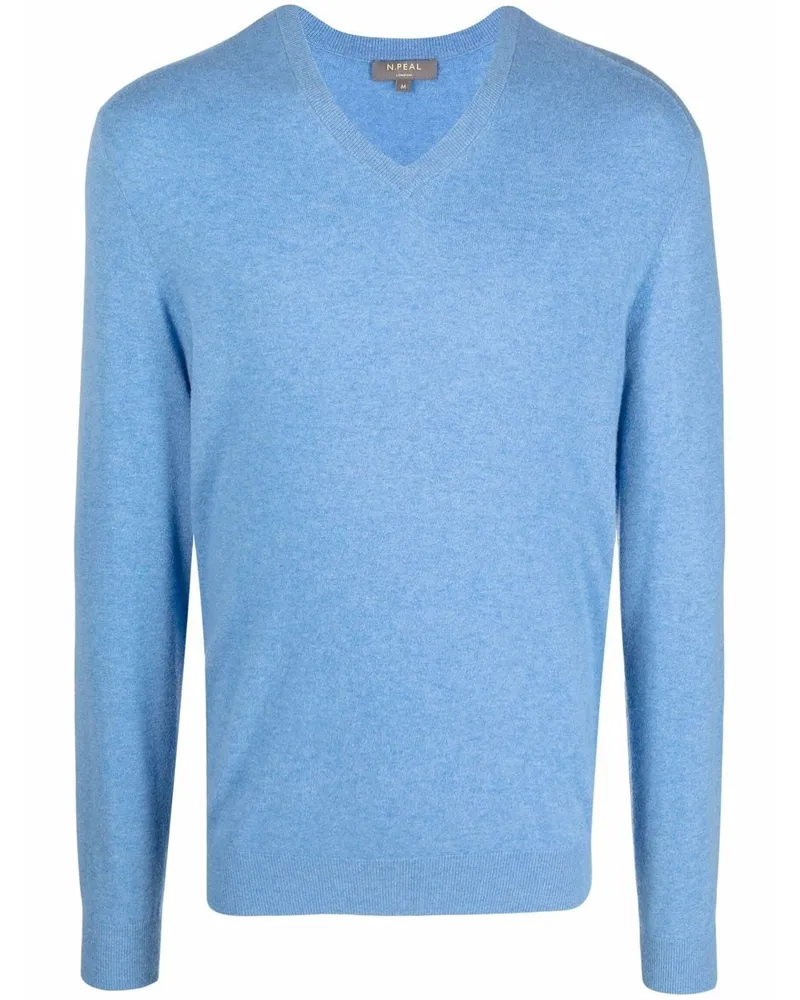 N.Peal Kaschmirpullover mit V-Ausschnitt Blau