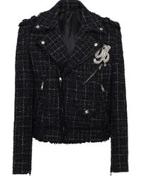 Balmain Karierte Tweed-Bikerjacke Schwarz