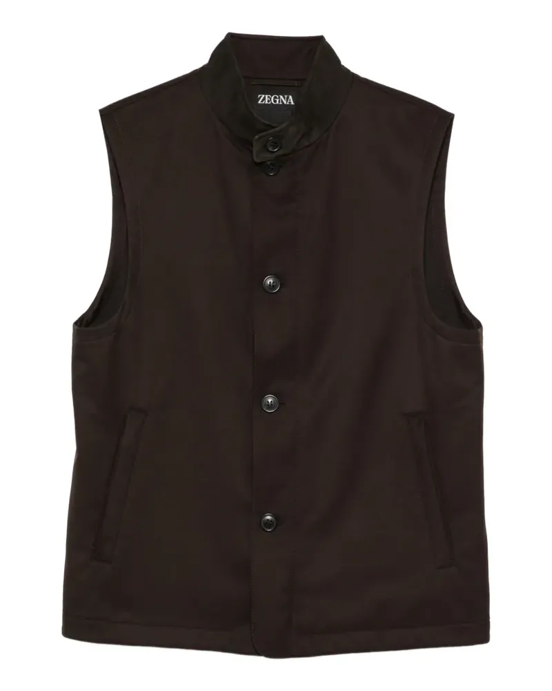 Ermenegildo Zegna Weste mit Lederbesatz und Knopfleiste - Braun Braun