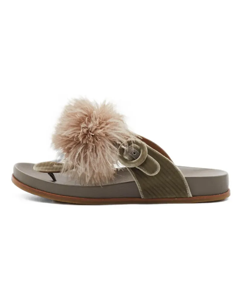 Aquazzura Pom Pom velvet sandals - Nude Nude