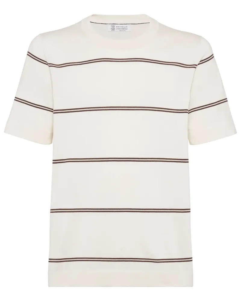 Brunello Cucinelli Gestreiftes T-Shirt - Weiß Weiß