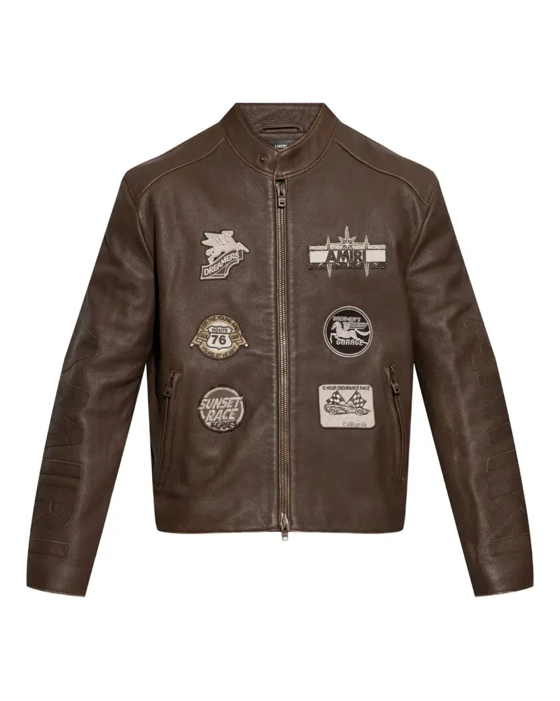 Amiri Lederjacke mit Patches - Braun Braun