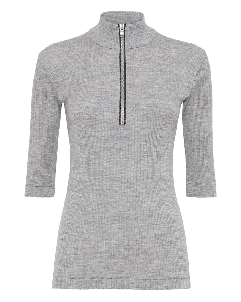 Brunello Cucinelli Geripptes Oberteil mit Reißverschluss - Grau Grau