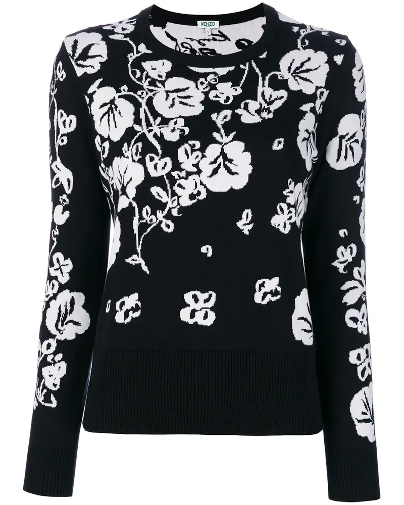 Kenzo Intarsienpullover mit Blütenmuster - Schwarz Schwarz
