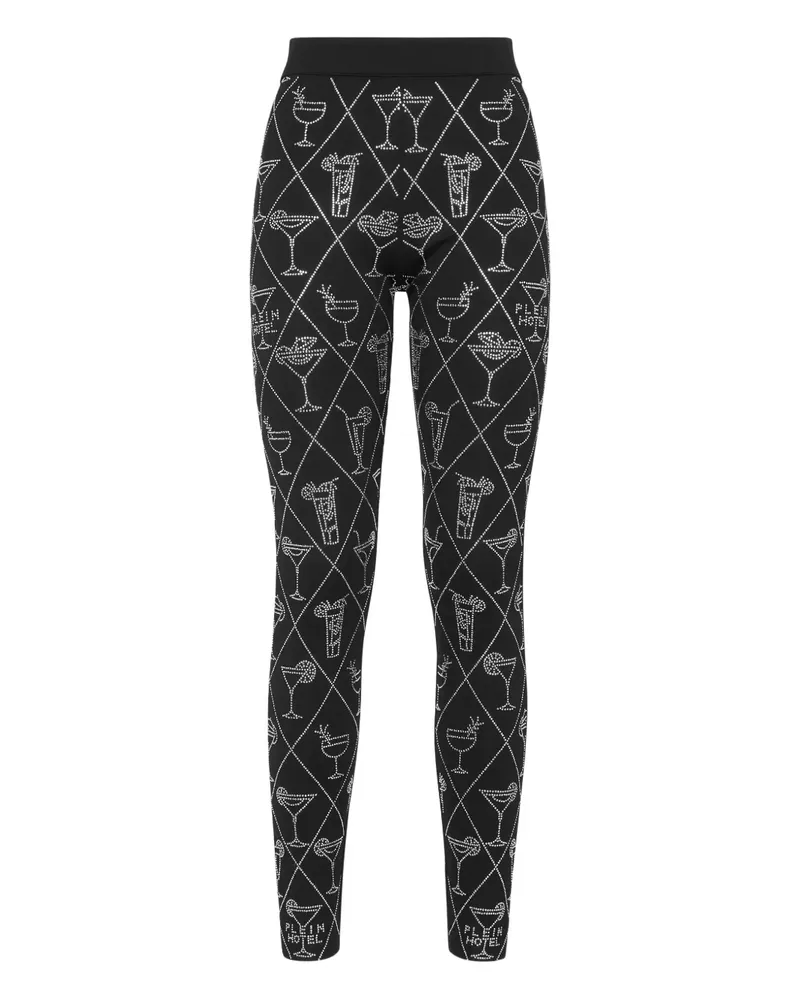 Philipp Plein Kristallverzierte Leggings mit Cocktail-Motiv - Schwarz Schwarz