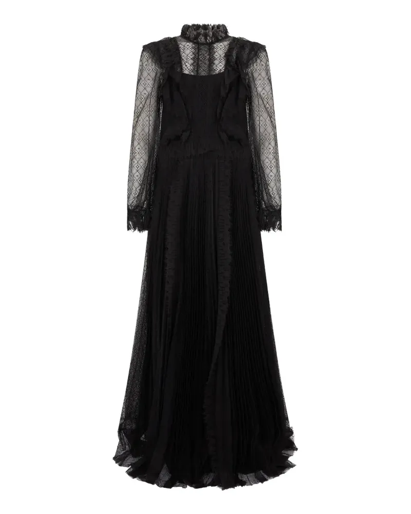 Alberta Ferretti Ausgestelltes Maxikleid mit Rüschen - Schwarz Schwarz