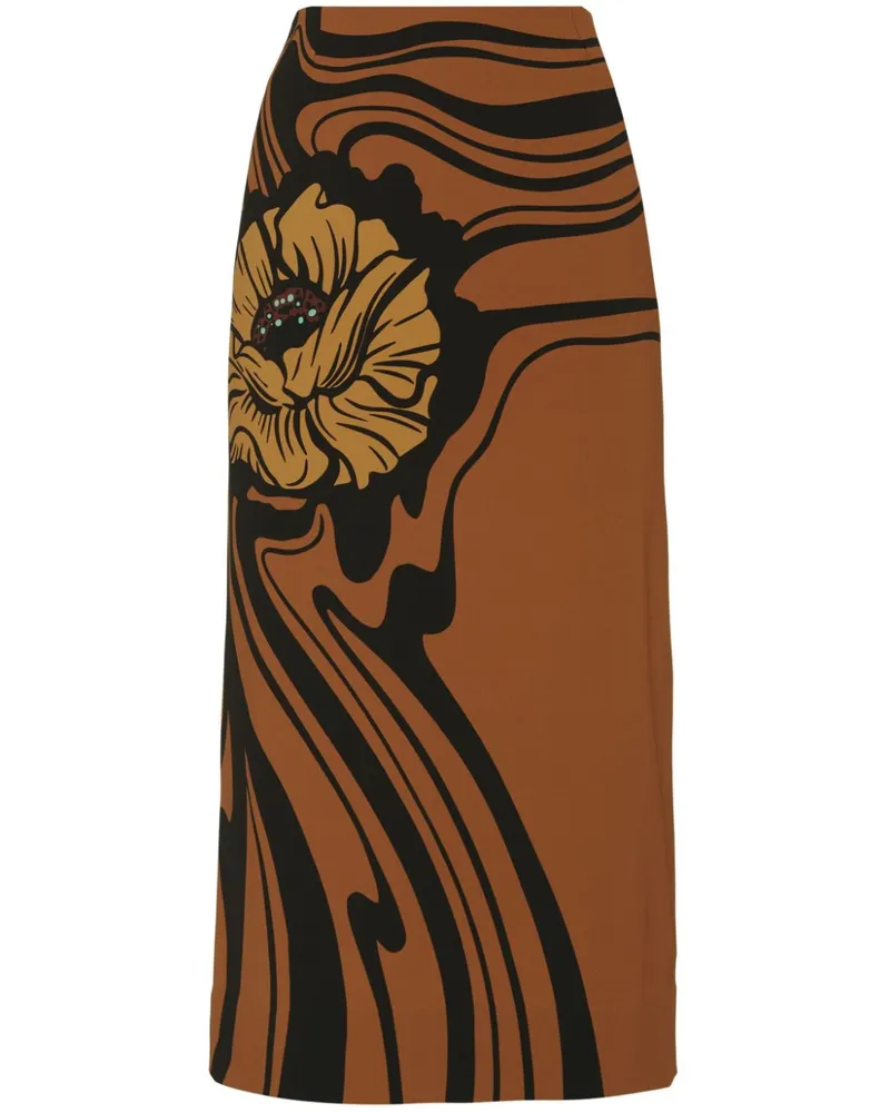 La DoubleJ Bleistiftrock mit Blumen-Print - Braun Braun