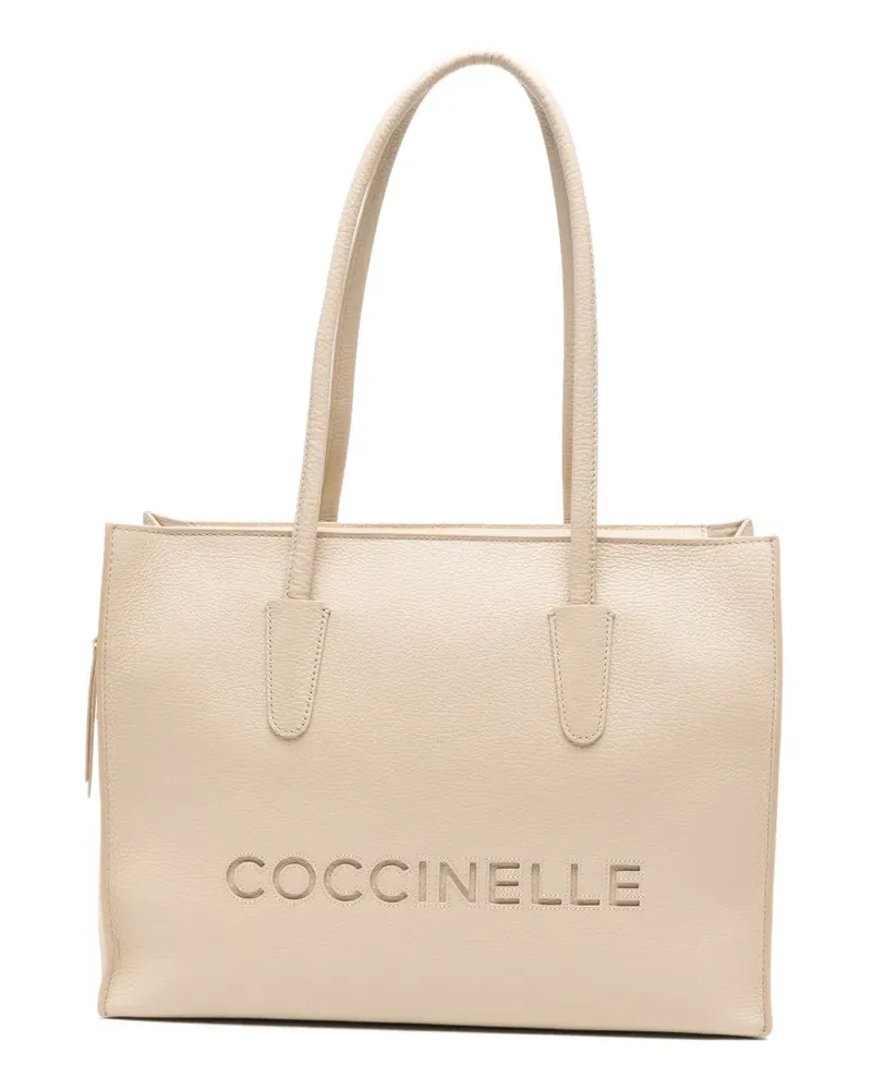 Coccinelle logo-embossed leather shoulder bag - Nude Nude