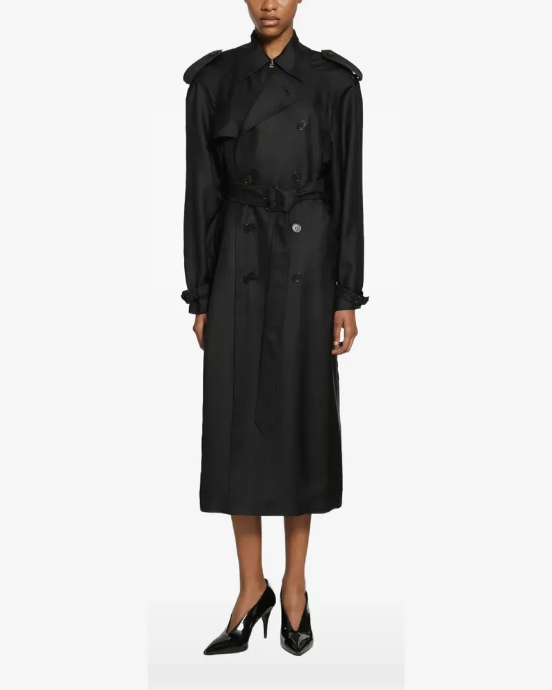 Saint Laurent Doppelreihiger Seiden-Trenchcoat - Schwarz Schwarz