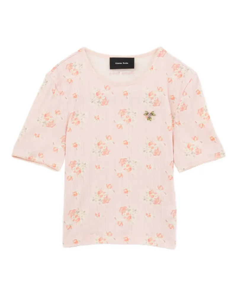 Simone Rocha Florales T-Shirt mit Kristallen - Rosa Rosa