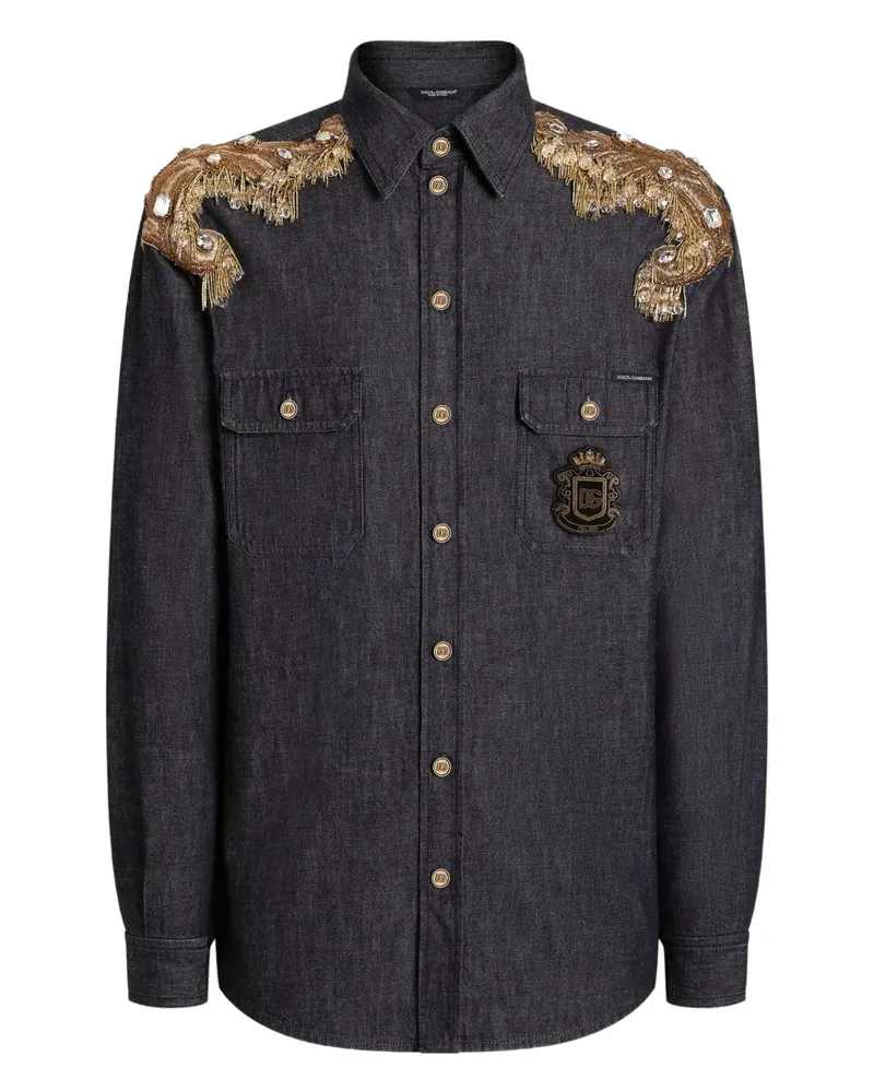 Dolce & Gabbana Hemd mit Logo-Patch - Blau Blau
