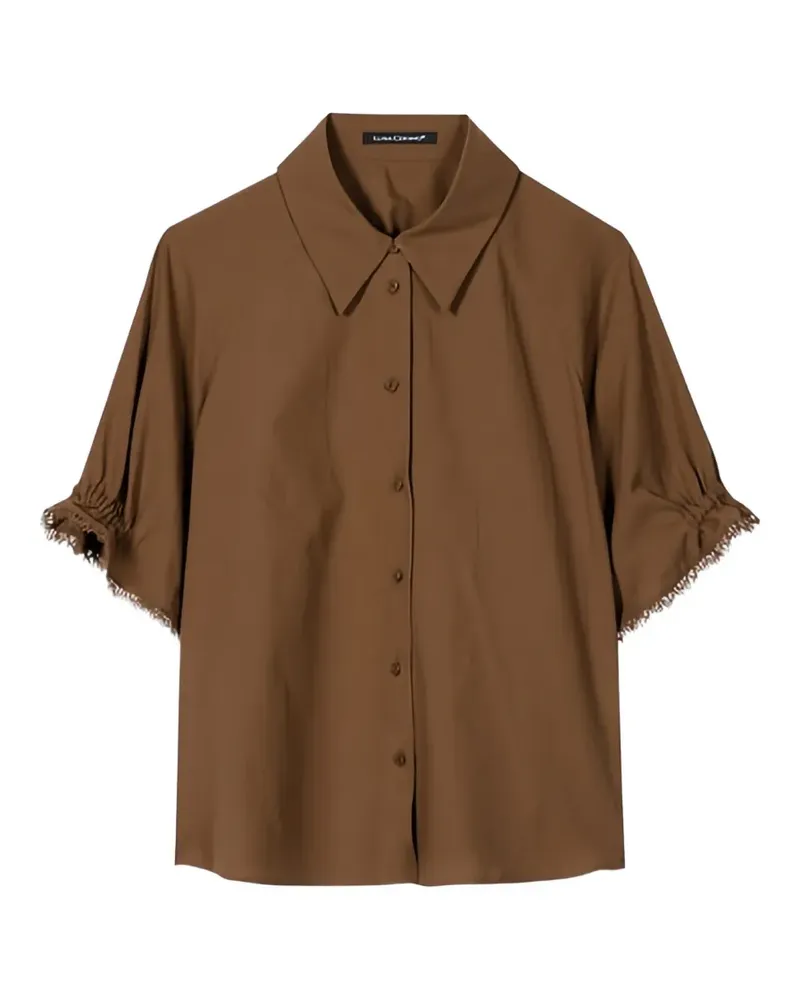 Luisa Cerano frayed-edge gathered-sleeve blouse - Braun Braun