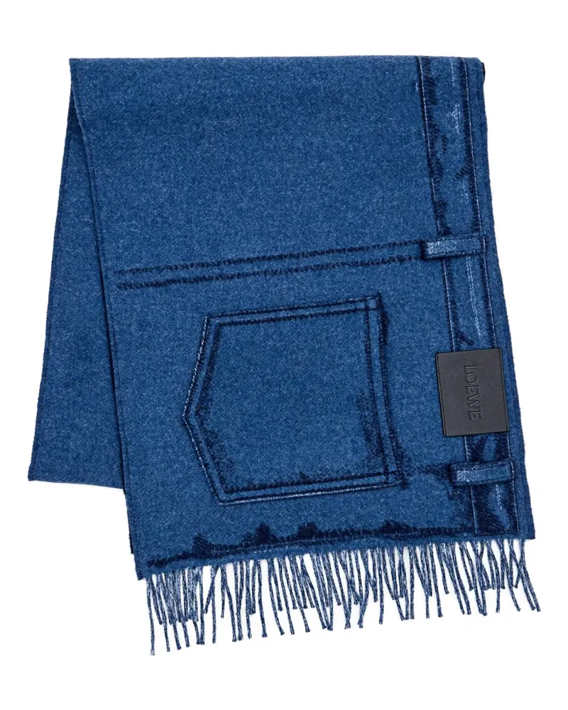 Loewe jeans-effect fringed scarf - Blau Blau