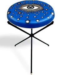 Les-Ottomans Handbemalter Hocker Blau