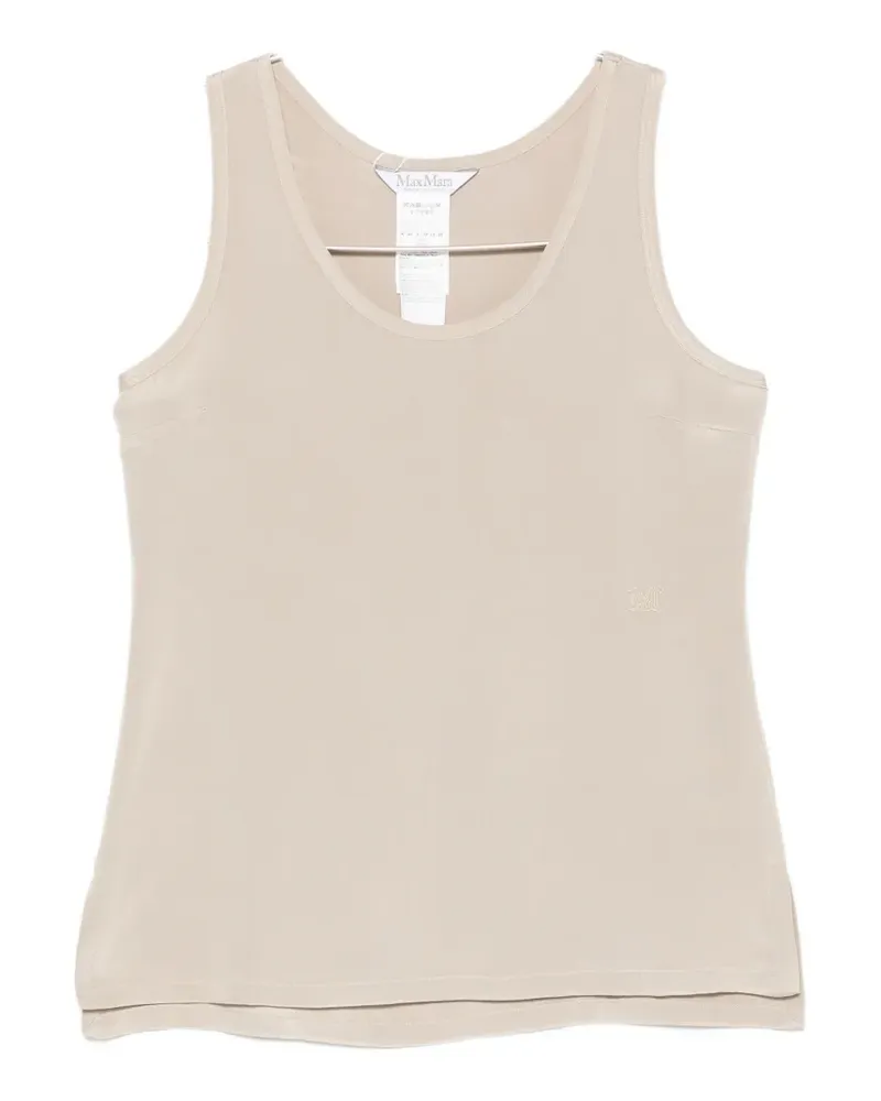 Max Mara satin-finish logo-embroidered top - Nude Nude