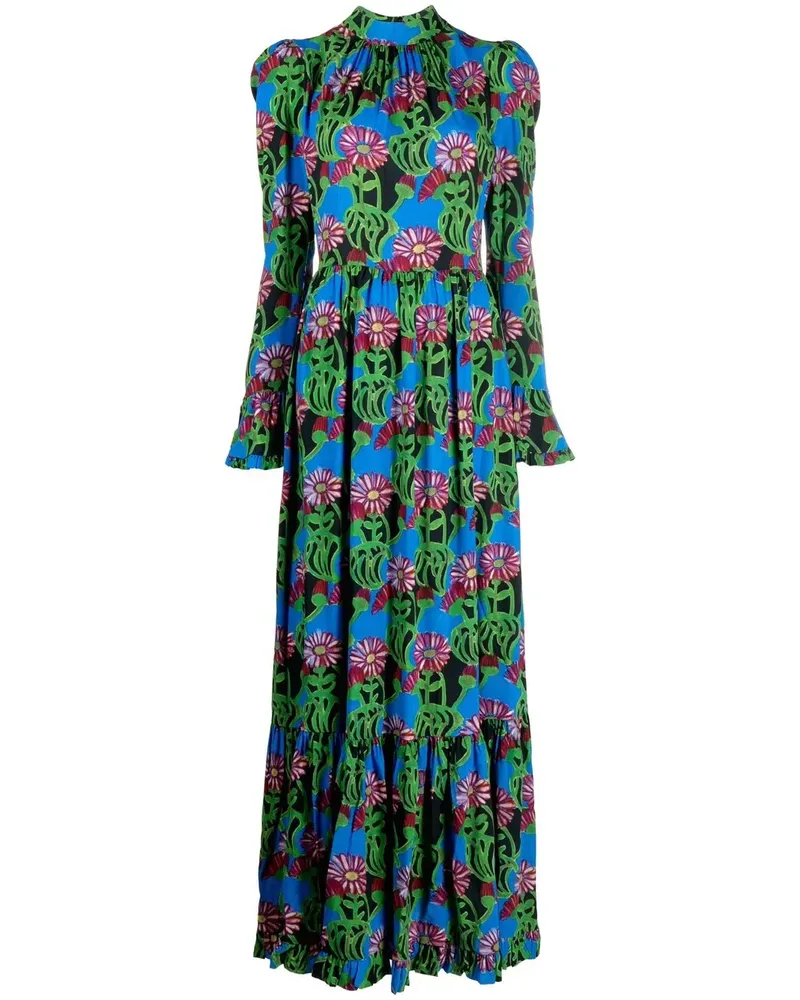 La DoubleJ Gestuftes Maxikleid mit Blumen-Print - Grün Grün