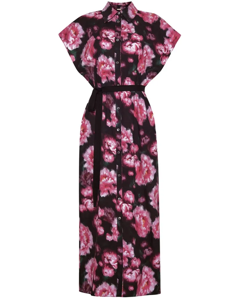 Adam Lippes Popeline-Kleid mit Blumen-Print Schwarz