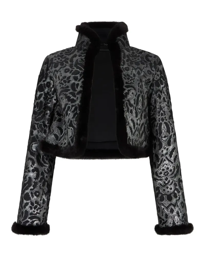 Moschino damask-pattern faux-fur-trim jacket - Schwarz Schwarz