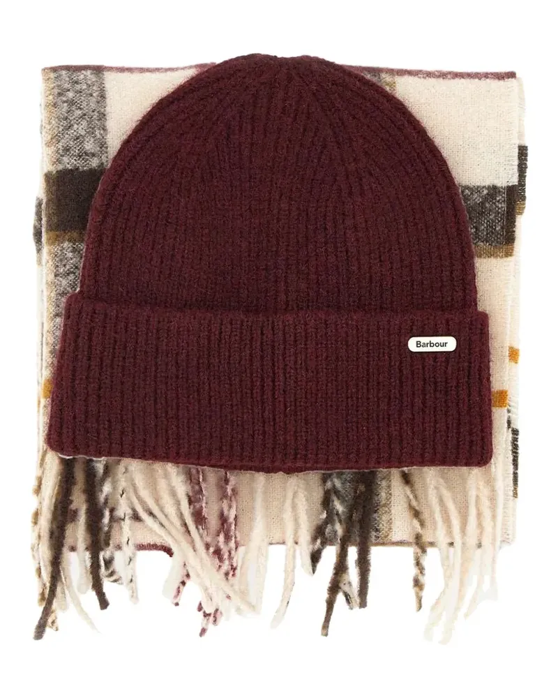 Barbour Olivia fringed scarf and beanie hat set - Nude Nude