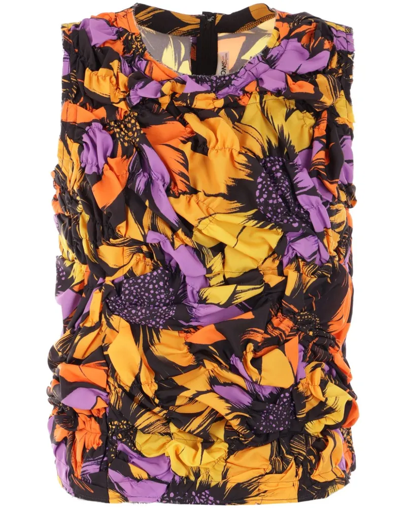Comme des Garçons Geraffte Bluse mit Blumen-Print - Gelb Gelb