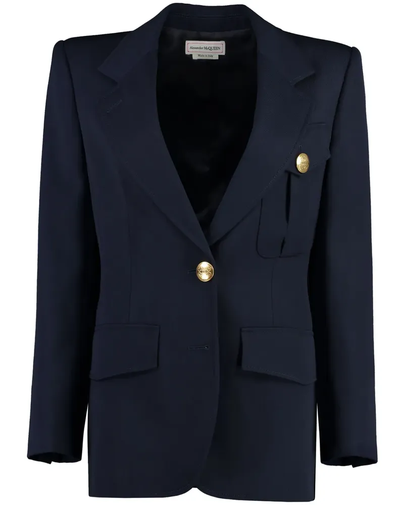 Alexander McQueen Einreihiger Military Blazer - Blau Blau