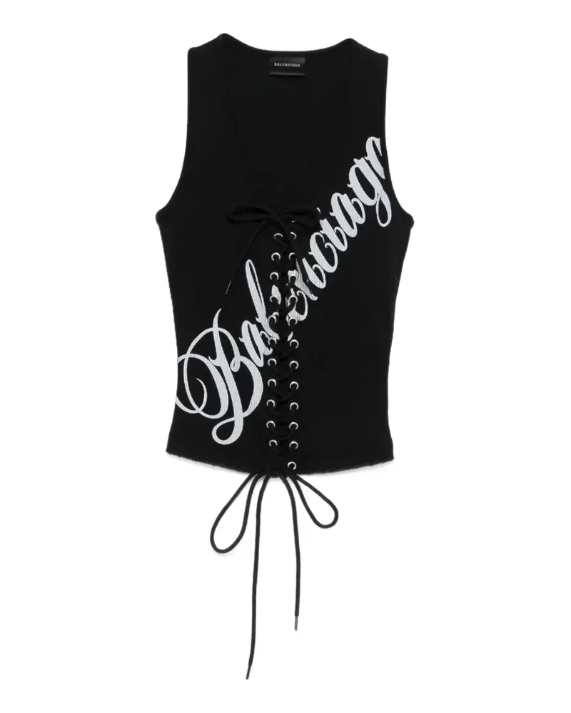 Balenciaga lace-fastening logo-detail tank top - Schwarz Schwarz
