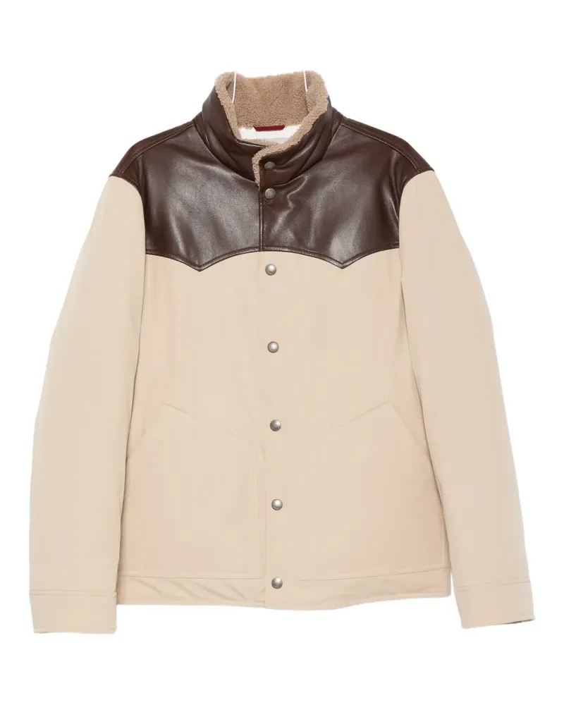 Brunello Cucinelli shearling-trim leather-yoke jacket - Nude Nude