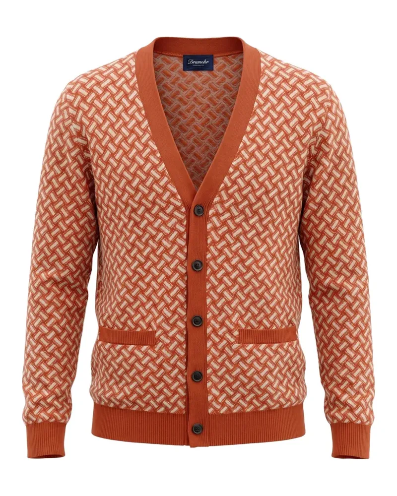 Drumohr  Cardigan aus Kaschmir mit Biscottino-Jacquard - Orange Orange